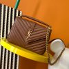 YSL COLLEGE MEDIUM IN QUILTED LEATHER COFFEE 9.4 X 6.6 X 2.5 INCHES