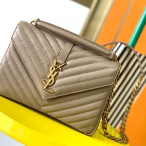 YSL COLLEGE MEDIUM IN QUILTED LEATHER BROWN 9.4 X 6.6 X 2.5 INCHES