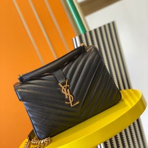 YSL COLLEGE MEDIUM IN QUILTED LEATHER BLACK 9.4 X 6.6 X 2.5 INCHES
