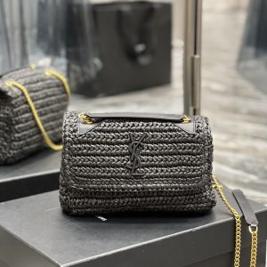 YSL NIKI CHAIN BAG IN RAFFIA AND LEATHER BLACK 22¡Á16.5¡Á12 CM