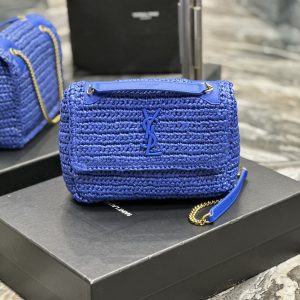 YSL NIKI CHAIN BAG IN RAFFIA AND LEATHER BLUE 22¡Á16.5¡Á12 CM