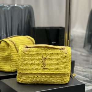 Alternative view of YSL NIKI MEDIUM CHAIN BAG IN RAFFIA AND LEATHER YELLOW 11 X 7.8 X 3.3 INCHES