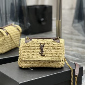 YSL NIKI CHAIN BAG IN RAFFIA AND LEATHER BEIGE 22¡Á16.5¡Á12 CM