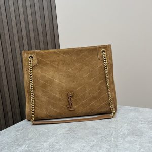 YSL NIKI MEDIUM SHOPPING IN SUEDE BROWN 12.9 X 10.6 X 4.5 INCHES