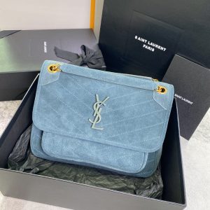 Alternative view of YSL NIKI MEDIUM IN SUEDE BLUE 11 X 7.8 X 3.3 INCHES