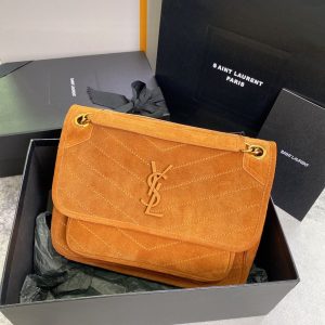 YSL NIKI MEDIUM IN SUEDE ORANGE 11 X 7.8 X 3.3 INCHES