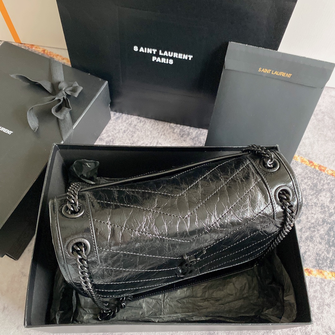 YSL NIKI MEDIUM IN VINTAGE LEATHER ALL BLACK 11 X 7.8 X 3.3 INCHES - Image 4