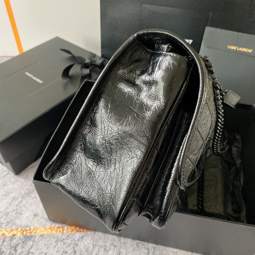 YSL NIKI MEDIUM IN VINTAGE LEATHER ALL BLACK 11 X 7.8 X 3.3 INCHES - Image 6