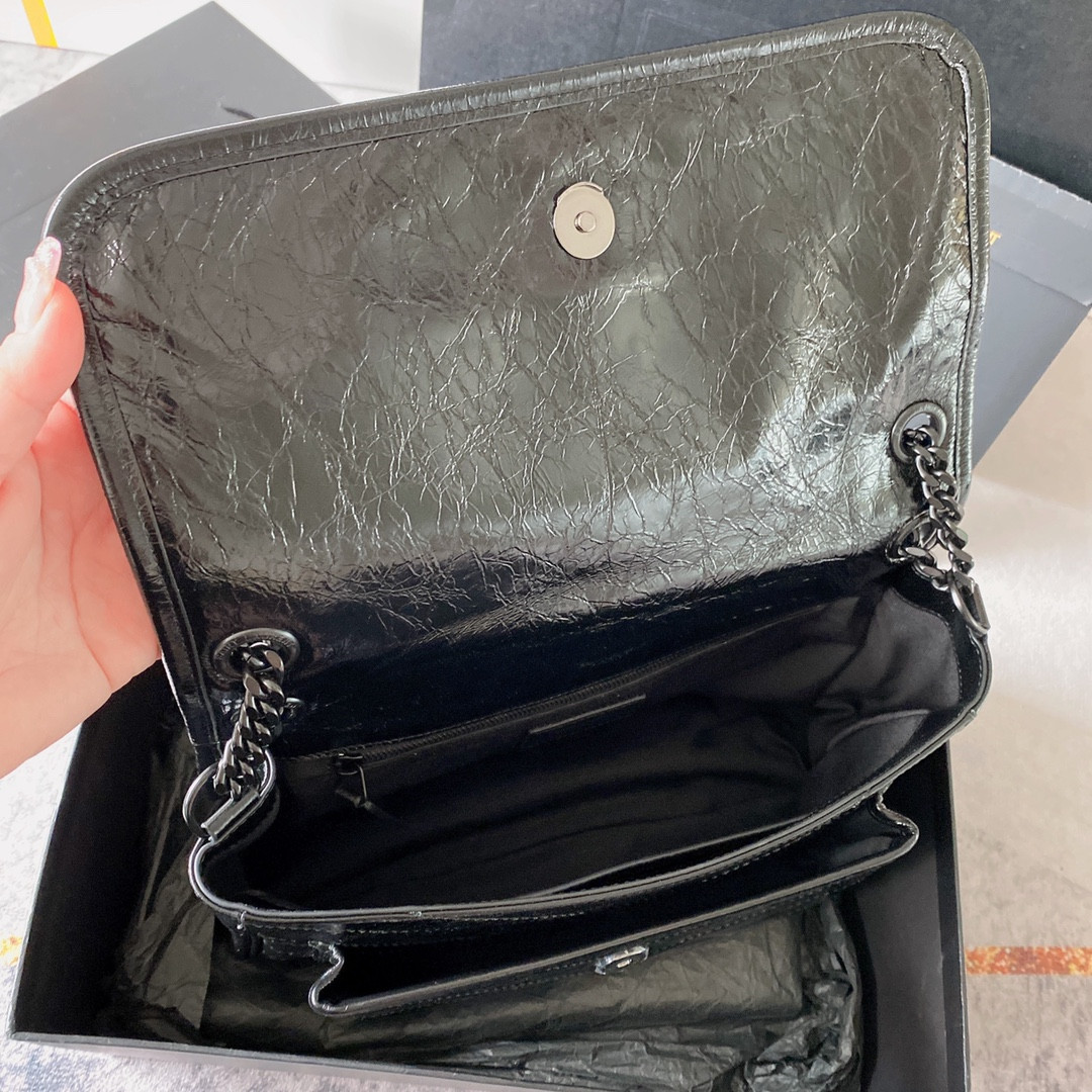 YSL NIKI MEDIUM IN VINTAGE LEATHER ALL BLACK 11 X 7.8 X 3.3 INCHES - Image 10