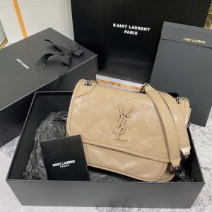 YSL NIKI BABY IN VINTAGE LEATHER DARK BEIGE 8.2 X 6 X 2.9 INCHES