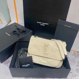YSL NIKI BABY IN VINTAGE LEATHER BLANC VINTAGE 8.2 X 6 X 2.9 INCHES