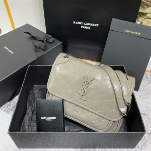 YSL NIKI BABY IN VINTAGE LEATHER LIGHT GRAY 8.2 X 6 X 2.9 INCHES