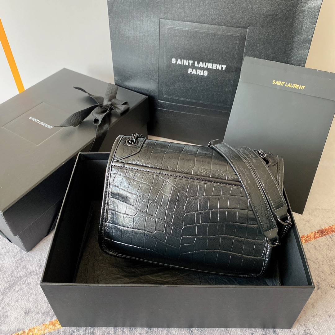 YSL NIKI BABY IN VINTAGE LEATHER BLACK SILVER 8.2 X 6 X 2.9 INCHES - Image 3