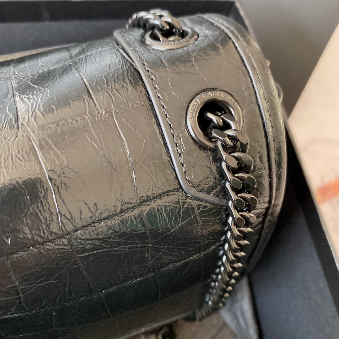 YSL NIKI BABY IN VINTAGE LEATHER BLACK SILVER 8.2 X 6 X 2.9 INCHES - Image 5