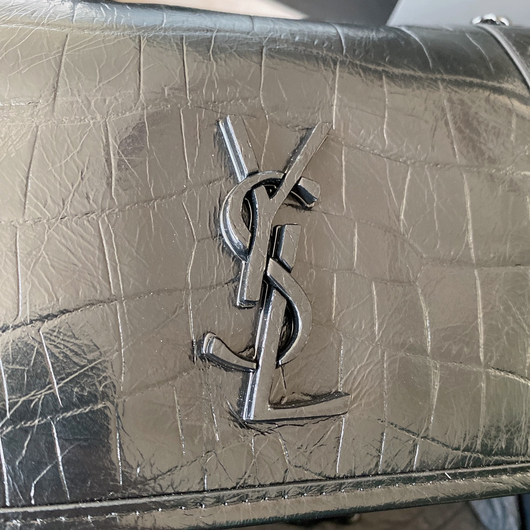 YSL NIKI BABY IN VINTAGE LEATHER BLACK SILVER 8.2 X 6 X 2.9 INCHES - Image 6