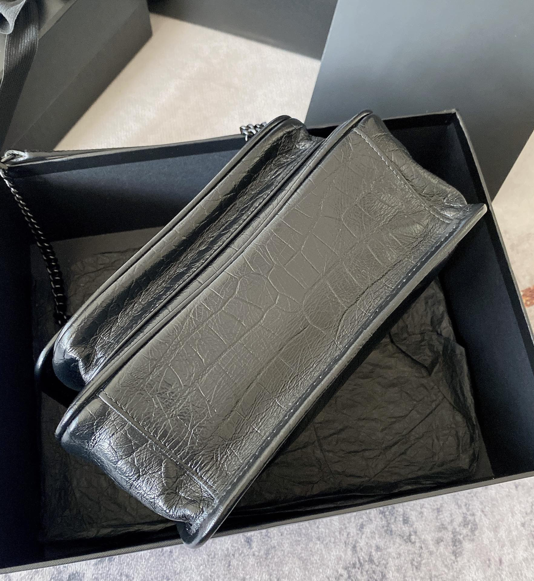 YSL NIKI BABY IN VINTAGE LEATHER BLACK SILVER 8.2 X 6 X 2.9 INCHES - Image 7