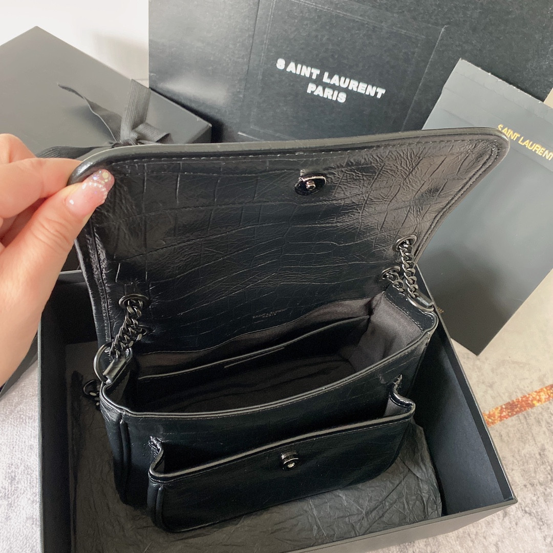 YSL NIKI BABY IN VINTAGE LEATHER BLACK SILVER 8.2 X 6 X 2.9 INCHES - Image 10