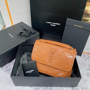 YSL NIKI BABY IN VINTAGE LEATHER LIGHT CARAMEL 8.2 X 6 X 2.9 INCHES