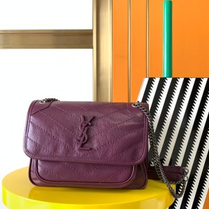 YSL NIKI BABY IN VINTAGE LEATHER PURPLE 8.2 X 6 X 2.9 INCHES