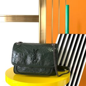 YSL NIKI BABY IN VINTAGE LEATHER DARK GREEN 8.2 X 6 X 2.9 INCHES