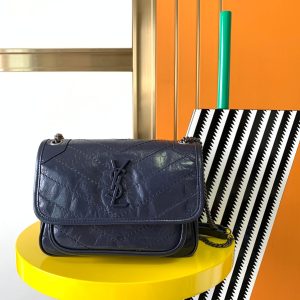 YSL NIKI BABY IN VINTAGE LEATHER NAVY 8.2 X 6 X 2.9 INCHES