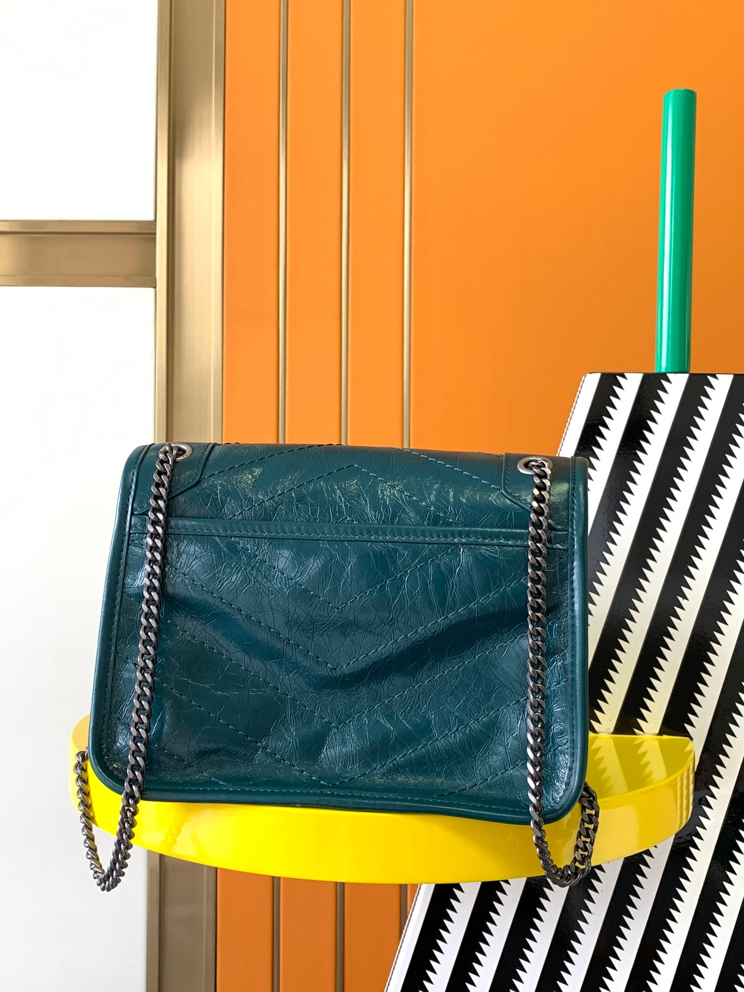 YSL NIKI BABY IN VINTAGE LEATHER BLUE 8.2 X 6 X 2.9 INCHES - Image 4