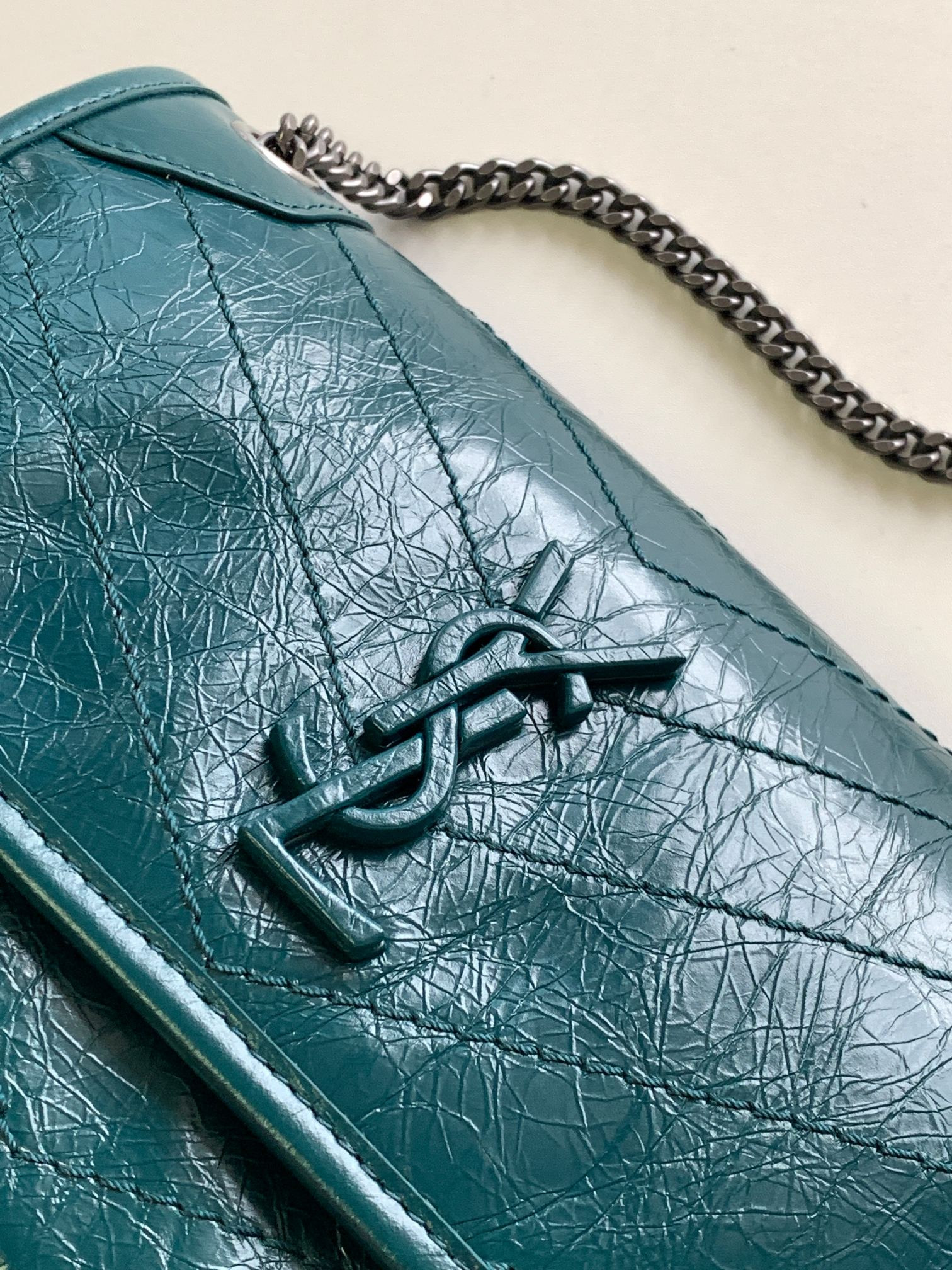YSL NIKI BABY IN VINTAGE LEATHER BLUE 8.2 X 6 X 2.9 INCHES - Image 6