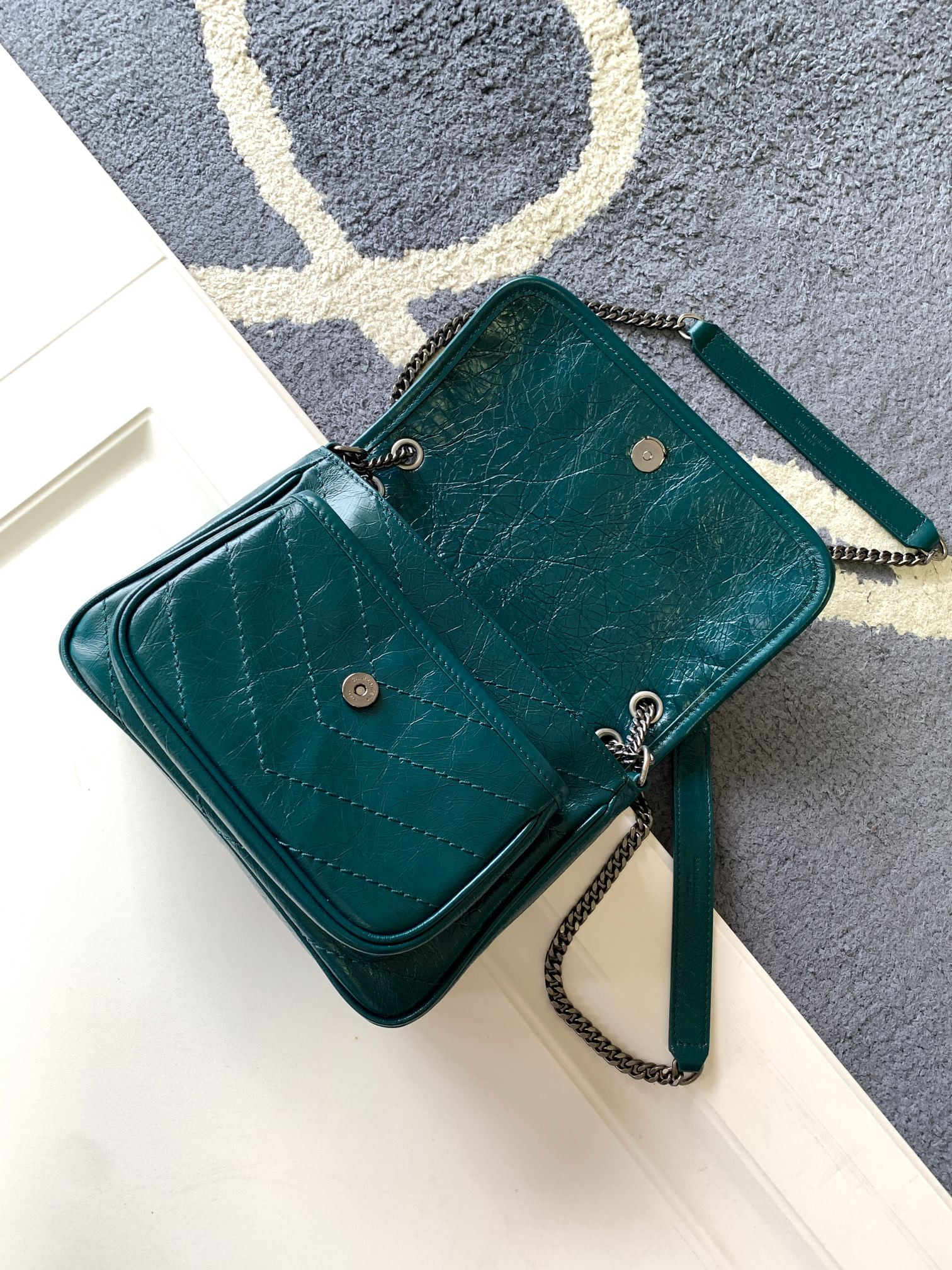 YSL NIKI BABY IN VINTAGE LEATHER BLUE 8.2 X 6 X 2.9 INCHES - Image 7