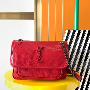 YSL NIKI BABY IN VINTAGE LEATHER RED 8.2 X 6 X 2.9 INCHES