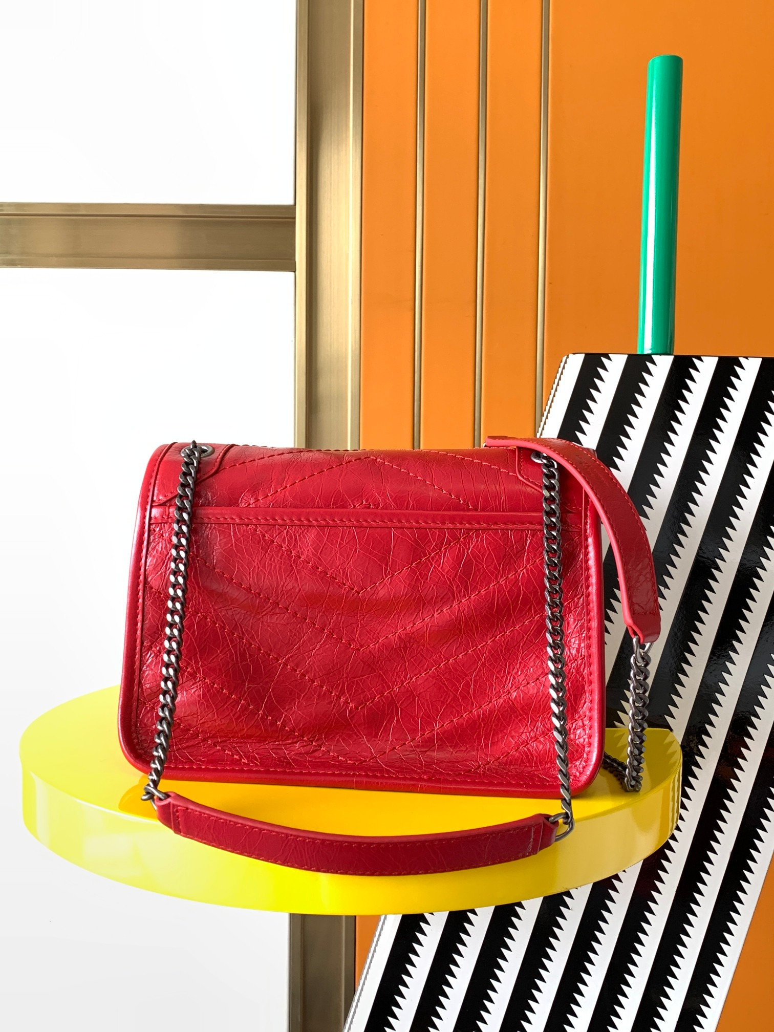YSL NIKI BABY IN VINTAGE LEATHER RED 8.2 X 6 X 2.9 INCHES - Image 4