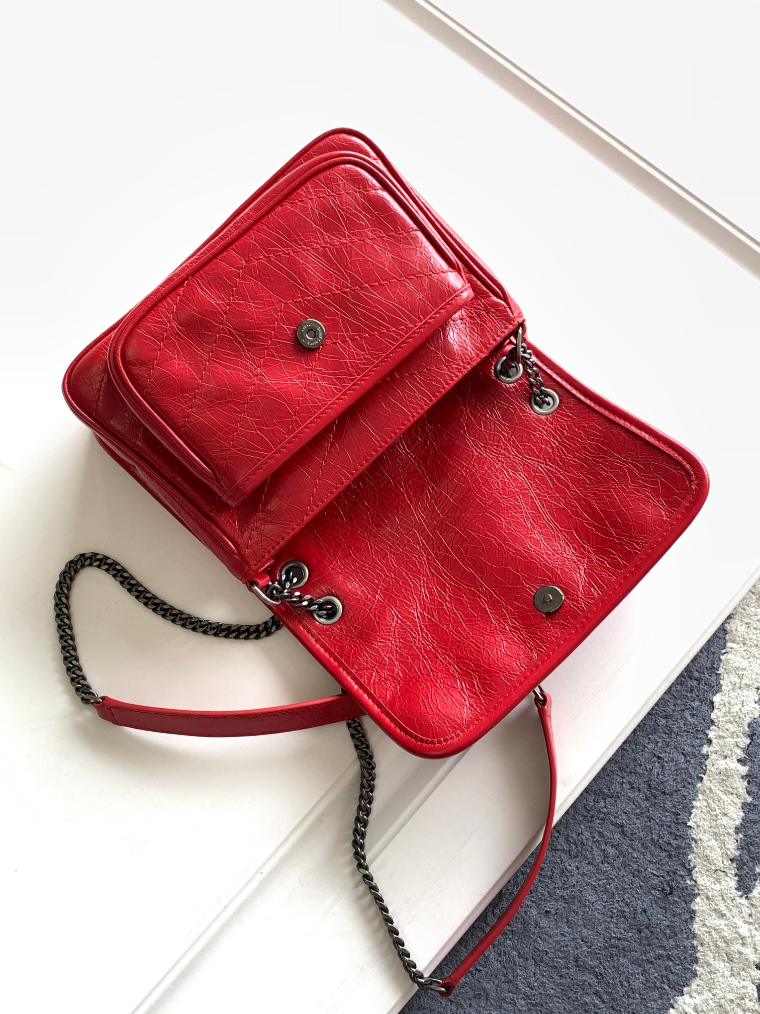 YSL NIKI BABY IN VINTAGE LEATHER RED 8.2 X 6 X 2.9 INCHES - Image 7