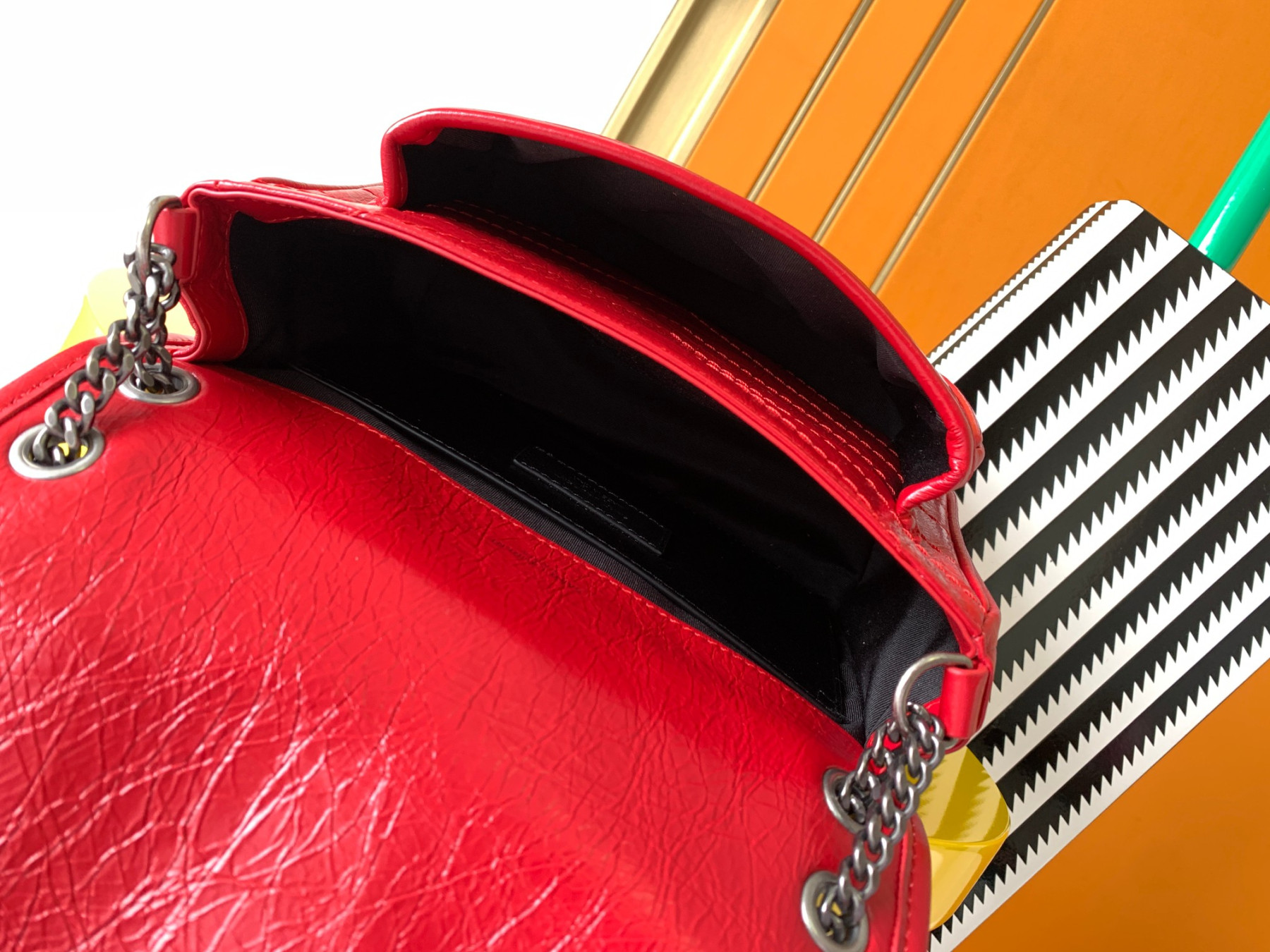YSL NIKI BABY IN VINTAGE LEATHER RED 8.2 X 6 X 2.9 INCHES - Image 9