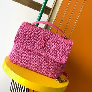 Alternative view of YSL NIKI MEDIUM CHAIN BAG IN RAFFIA AND LEATHER 11 X 7.8 X 3.3 INCHES