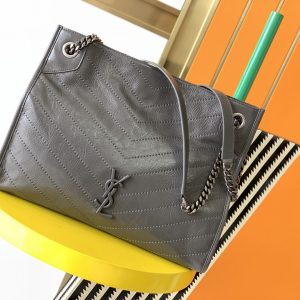 YSL NIKI SHOPPING IN VINTAGE LEATHER GRAY 12.9 X 10.6 X 4.5 INCHES