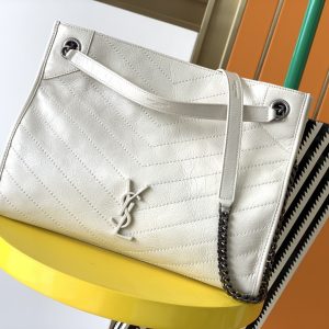 YSL NIKI SHOPPING IN VINTAGE LEATHER WHITE 12.9 X 10.6 X 4.5 INCHES