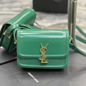 YSL SOLFERINO SMALL SATCHEL IN BOX SAINT LAURENT GREEN 7.4 X 5.1 X 1.9 INCHES
