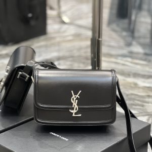 YSL SOLFERINO MEDIUM IN GLAZED LEATHER BLACK 9.1 X 6.3 X 2.4 INCHES