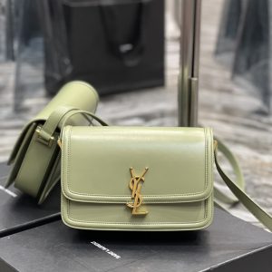 YSL SOLFERINO MEDIUM SATCHEL IN BOX SAINT LAURENT LIGHT GREEN 9.1 X 6.3 X 2.4 INCHES