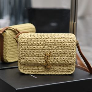 Alternative view of YSL SOLFERINO MEDIUM IN RAFFIA AND VEGETABLE-TANNED LEATHER NATUREL AND BRICK 9.1 X 6.3 X 2.4 INCHES