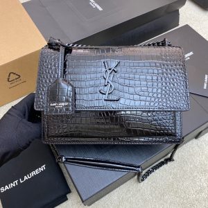 Alternative view of YSL SUNSET MEDIUM IN CROCODILE-EMBOSSED LEATHER NOIR 8 X 6.2 X 2.5 INCHES