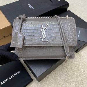 Alternative view of YSL SUNSET MEDIUM IN CROCODILE-EMBOSSED LEATHER GRAY 8 X 6.2 X 2.5 INCHES