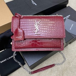 Alternative view of YSL SUNSET MEDIUM IN CROCODILE-EMBOSSED LEATHER RED VELVET 8 X 6.2 X 2.5 INCHES