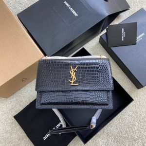 Alternative view of YSL SUNSET MEDIUM IN CROCODILE-EMBOSSED LEATHER BLACK 8 X 6.2 X 2.5 INCHES