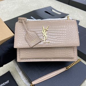 Alternative view of YSL SUNSET MEDIUM IN CROCODILE-EMBOSSED LEATHER DARK BEIGE 8 X 6.2 X 2.5 INCHES
