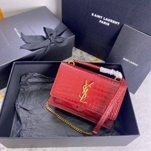 Alternative view of YSL SUNSET CHAIN WALLET IN CROCODILE-EMBOSSED SHINY LEATHER RED 7.4 X 5.5 X 2.1 INCHES