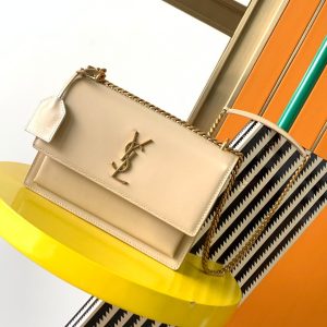 Alternative view of YSL SUNSET MEDIUM IN COATED-BARK LEATHER BEIGE 8 X 6.2 X 2.5 INCHES
