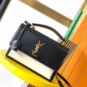 YSL SUNSET LARGE IN SMOOTH LEATHER BLACK WHITE 10.6 X 7 X 3.1 INCHES