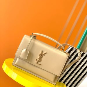 YSL SUNSET LARGE IN SMOOTH LEATHER BEIGE 10.6 X 7 X 3.1 INCHES