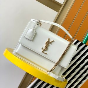 YSL SUNSET LARGE IN SMOOTH LEATHER WHITE 10.6 X 7 X 3.1 INCHES