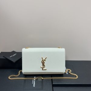 Alternative view of YSL KATE MEDIUM IN GRAIN DE POUDRE EMBOSSED LEATHER WHITE GOLD 9.4 X 5.7 X 2.1 INCHES